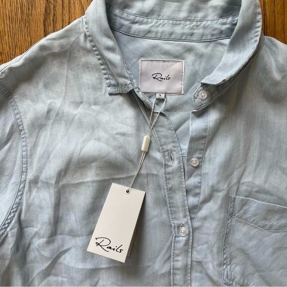 NEW Rails Ingrid Raw Hem Shirt Button Down Light Vintage Blue Size Large NWT - Picture 5 of 8